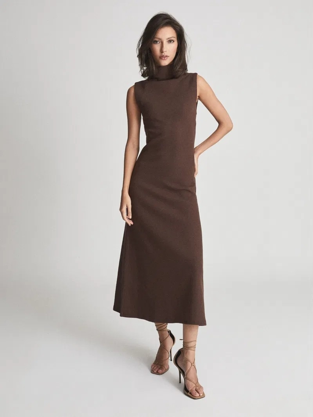 Sleeveless Brown Midi Knit Dress - Classic Minimalist